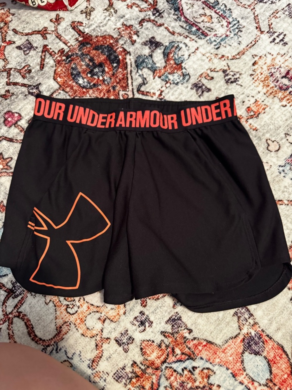 Under Armour Black Athletic Shorts with Coral Logo and Waistband
